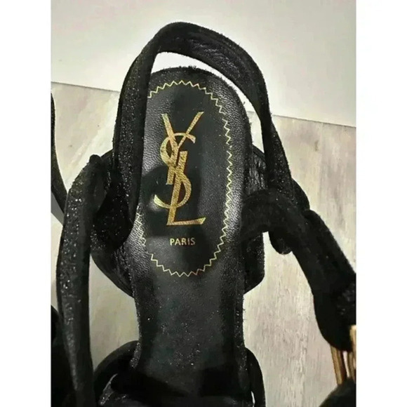 YSL Saint Laurent Women's Tribute Sandal Black‎ Sparkling Size 39 - Picture 6 of 12